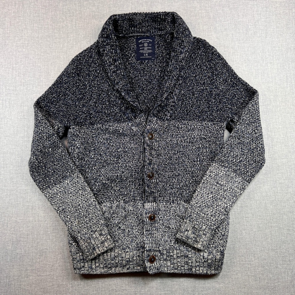American Eagle Shawl‎ Collar Cardigan Sweater Men Large Navy Cozy Academia Cabin
